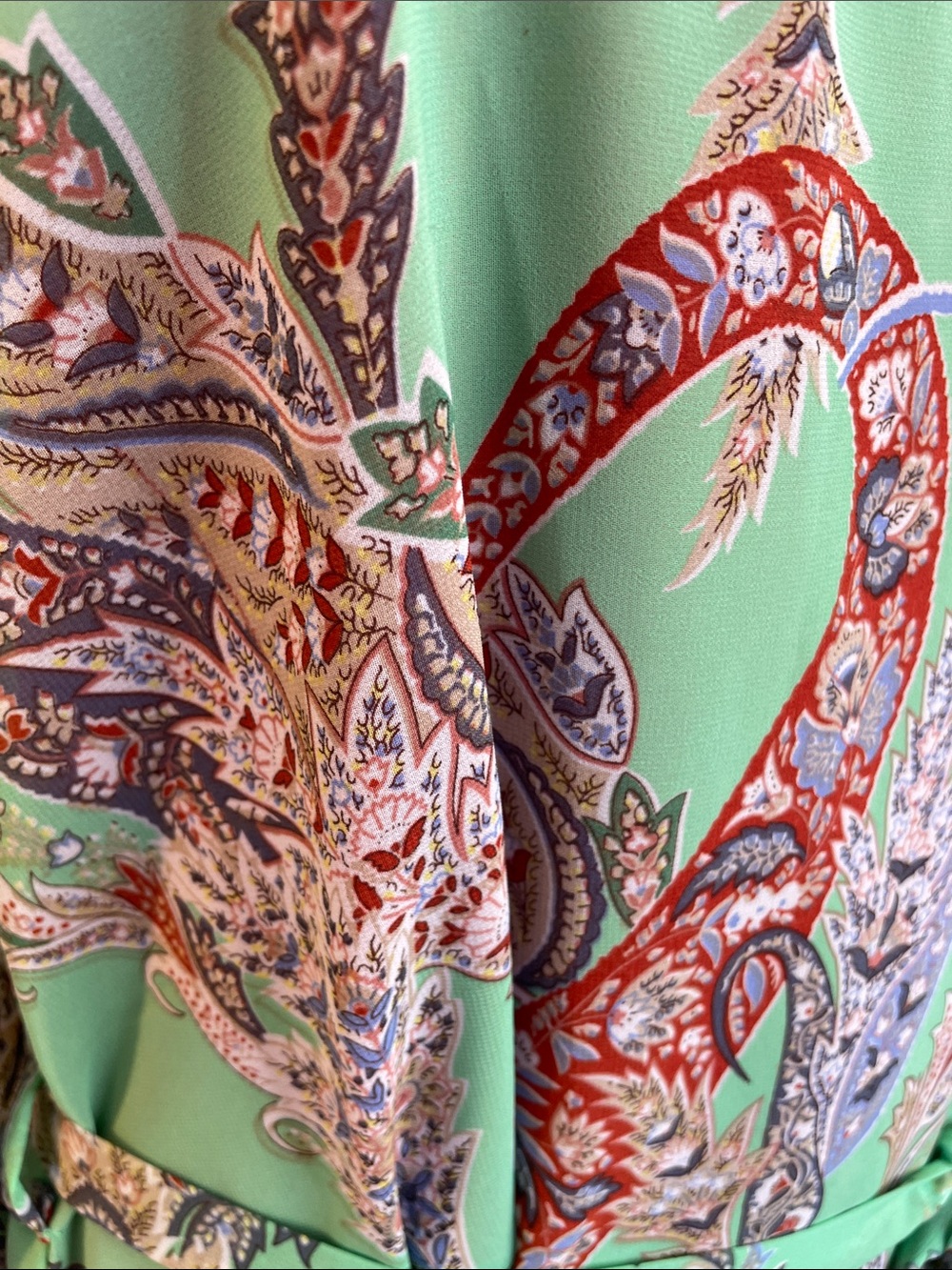 UMGEE GREEN PAISLEY LONG SLEEVE BELTED SHIFT DATE NIGHT VACATION DRESS SZ M - Picture 8 of 14